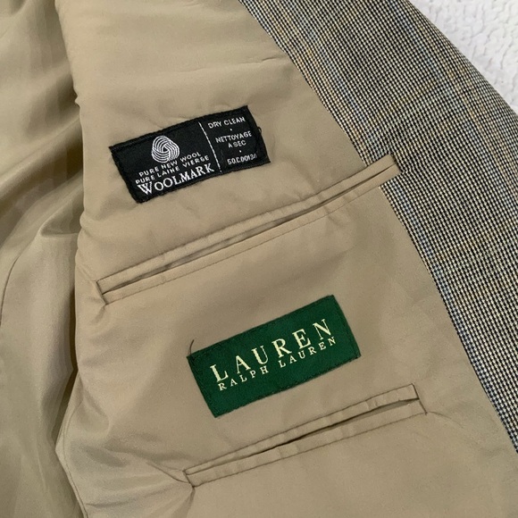 Lauren Ralph Lauren Blazer Sport Coat Jacket 42R 100% Wool Brown Tan Houndstooth - Picture 6 of 15